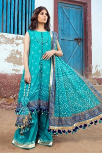 UAE -3PC Gold Printed Lawn Unstitched Suit CL-42013 A