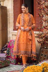 UAE -3PC Gold Printed Lawn Unstitched Suit CL-42013 B