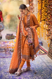 UAE -3PC Gold Printed Lawn Unstitched Suit CL-42013 B