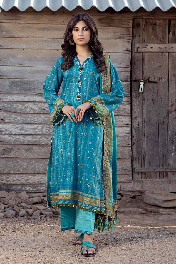 UAE -3PC Gold Printed Lawn Unstitched Suit CL-42042 A