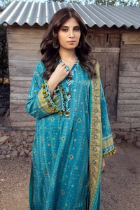 UAE -3PC Gold Printed Lawn Unstitched Suit CL-42042 A