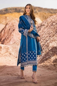 UAE -3PC Gold Lacquer Printed Lawn Unstitched Suit with Zari Embroidered Lawn Dupatta CL-42052