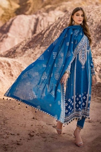 UAE -3PC Gold Lacquer Printed Lawn Unstitched Suit with Zari Embroidered Lawn Dupatta CL-42052