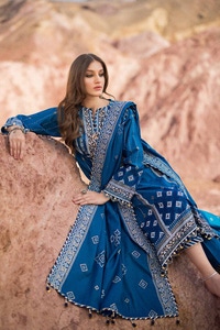 UAE -3PC Gold Lacquer Printed Lawn Unstitched Suit with Zari Embroidered Lawn Dupatta CL-42052