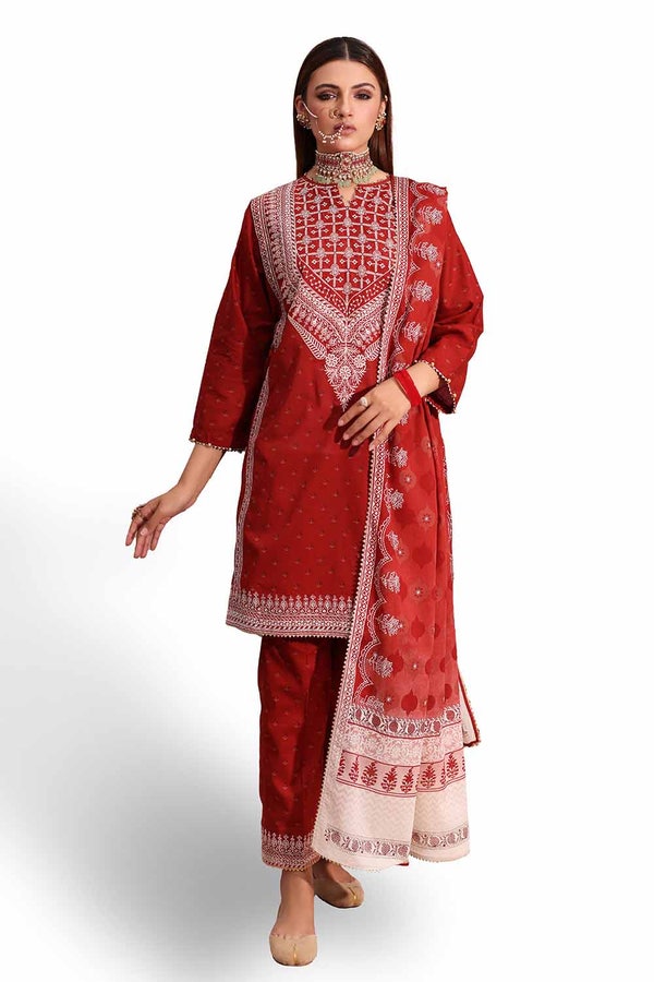 UAE -3PC Unstitched Embroidered Printed Suit with Embroidered Printed Lawn Dupatta CL-42103