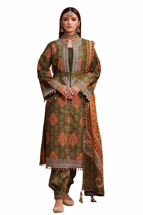 UAE -3PC Unstitched Embroidered Printed Suit with Embroidered Printed Lawn Dupatta CL-42104