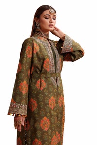 UAE -3PC Unstitched Embroidered Printed Suit with Embroidered Printed Lawn Dupatta CL-42104