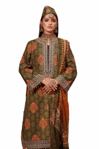UAE -3PC Unstitched Embroidered Printed Suit with Embroidered Printed Lawn Dupatta CL-42104