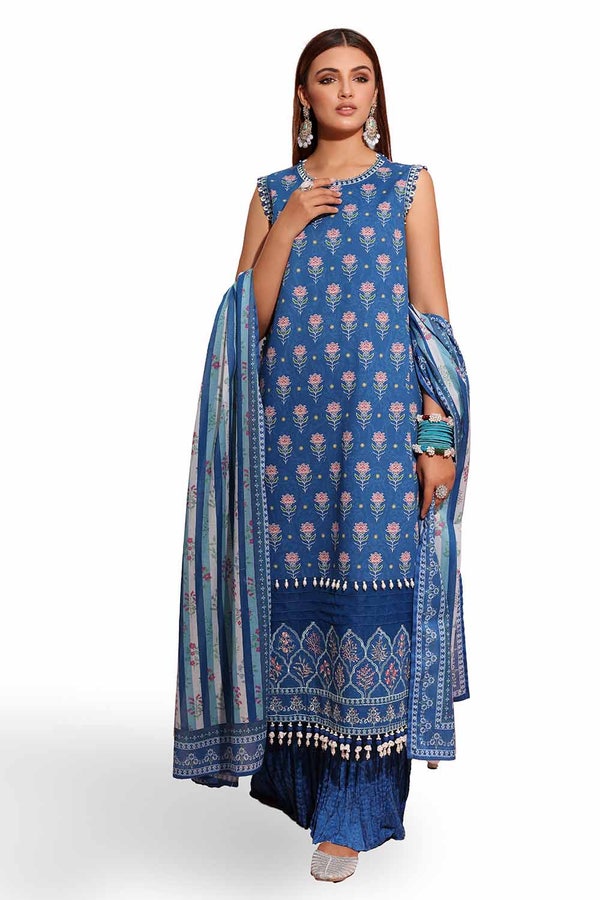UAE -3PC Unstitched Embroidered Printed Suit with Embroidered Printed Lawn Dupatta CL-42105