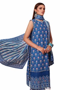UAE -3PC Unstitched Embroidered Printed Suit with Embroidered Printed Lawn Dupatta CL-42105