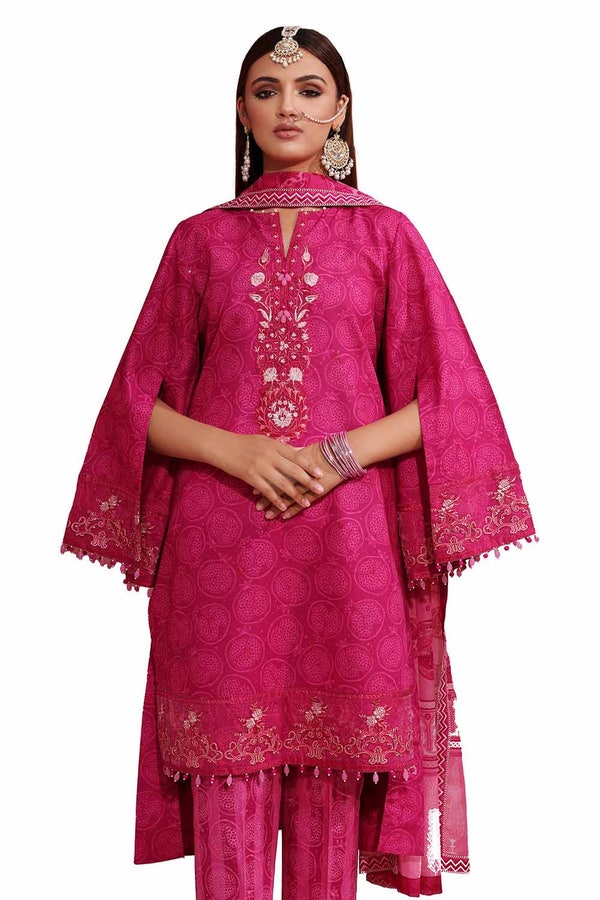 UAE -3PC Unstitched Embroidered Printed Suit with Embroidered Printed Lawn Dupatta CL-42106