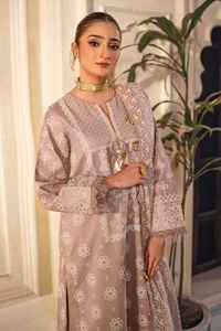 UAE -3PC Foam and Gold Printed Lawn Unstitched Suit CL-42169 A