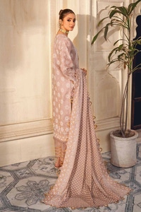 UAE -3PC Foam and Gold Printed Lawn Unstitched Suit CL-42169 A