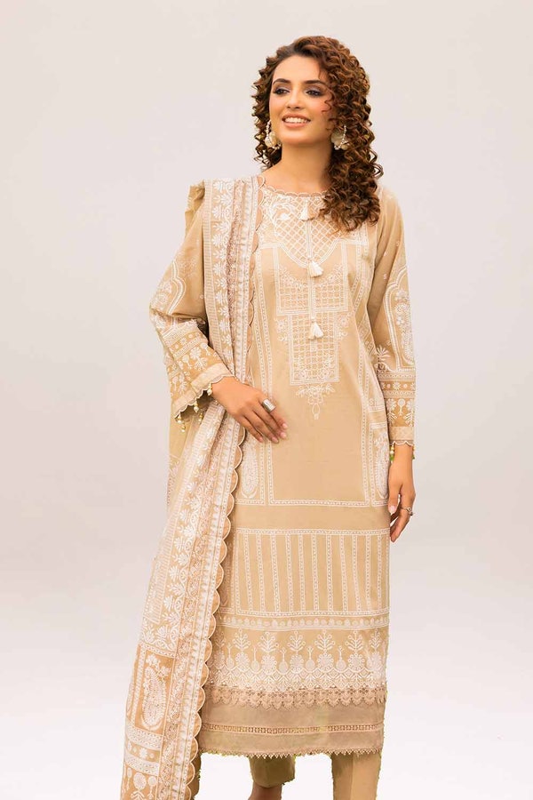 UAE -3PC Unstitched Embroidered Lacquer Printed Suit with Lacquer Printed Lawn Dupatta CL-42179