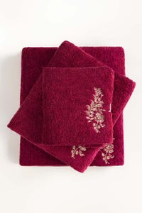UAE -Claret 3 Pc Combed Embroidered Towel Set