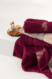 UAE -Claret 3 Pc Combed Embroidered Towel Set