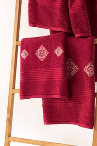 UAE -Claret Combed 3Pc Embroidered Towel Set