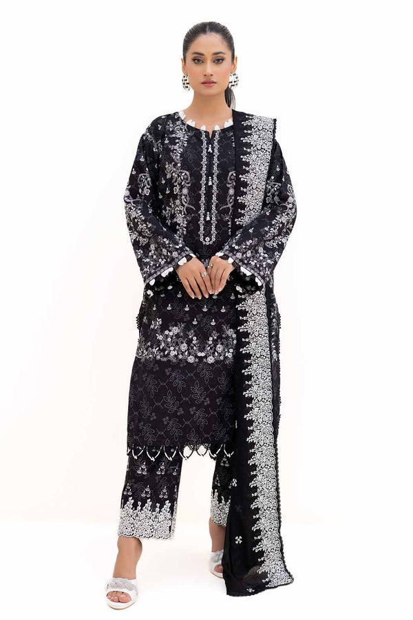 UAE -3 Piece Unstitched Printed Khaddar Suit with Embroidered Cotton Net Dupatta CN-42002