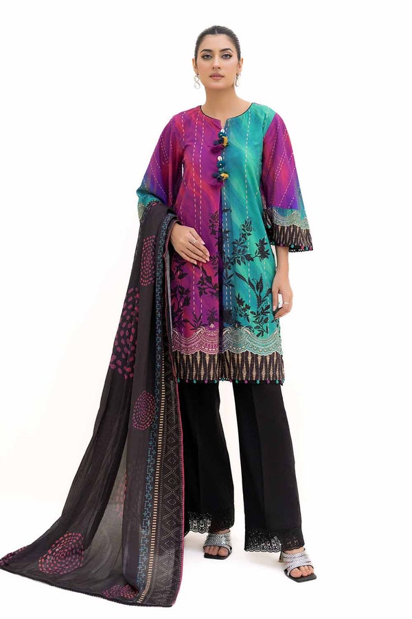UAE -3 Piece Unstitched Printed Khaddar Suit with Printed Cotton Net Dupatta CN-42003