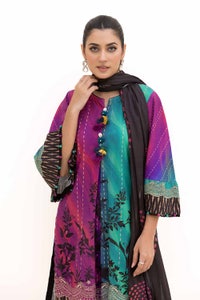 UAE -3 Piece Unstitched Printed Khaddar Suit with Printed Cotton Net Dupatta CN-42003