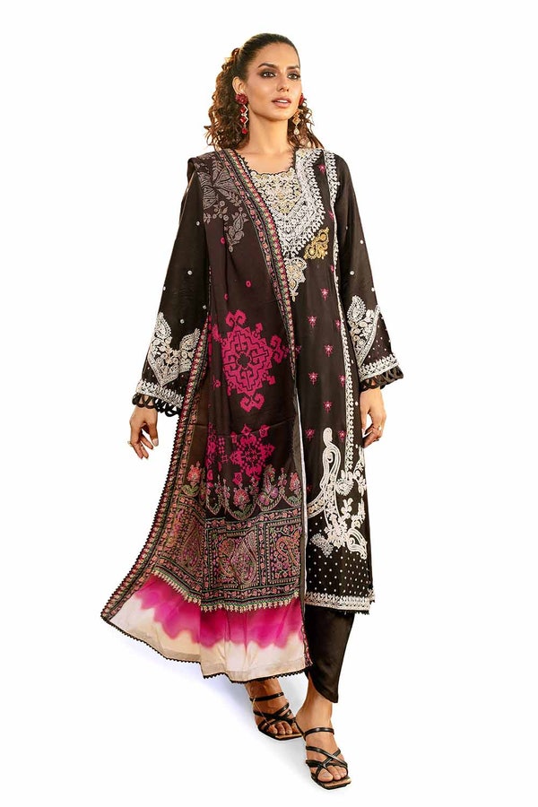 UAE -3 Piece Unstitched Embroidered Cotail Suit with Printed Twill Cotton Linen Dupatta CV-32010