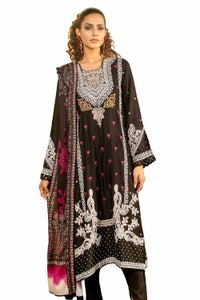 UAE -3 Piece Unstitched Embroidered Cotail Suit with Printed Twill Cotton Linen Dupatta CV-32010