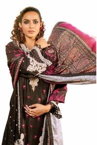 UAE -3 Piece Unstitched Embroidered Cotail Suit with Printed Twill Cotton Linen Dupatta CV-32010
