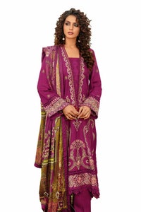 UAE -3 Piece Unstitched Embroidered Cotail Suit with Printed Twill Cotton Linen Dupatta CV-32011