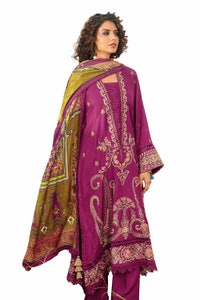 UAE -3 Piece Unstitched Embroidered Cotail Suit with Printed Twill Cotton Linen Dupatta CV-32011
