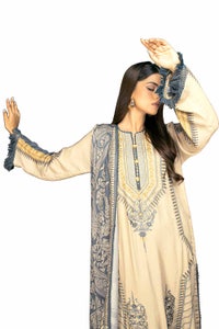 UAE -3 Piece Unstitched Embroidered Cotail Suit with Twill Cotton Linen Dupatta CV-32014