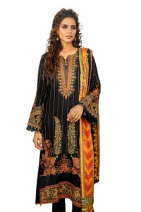 UAE -3 Piece Unstitched Embroidered Cotail Suit with Printed Twill Cotton Linen Dupatta CV-32015