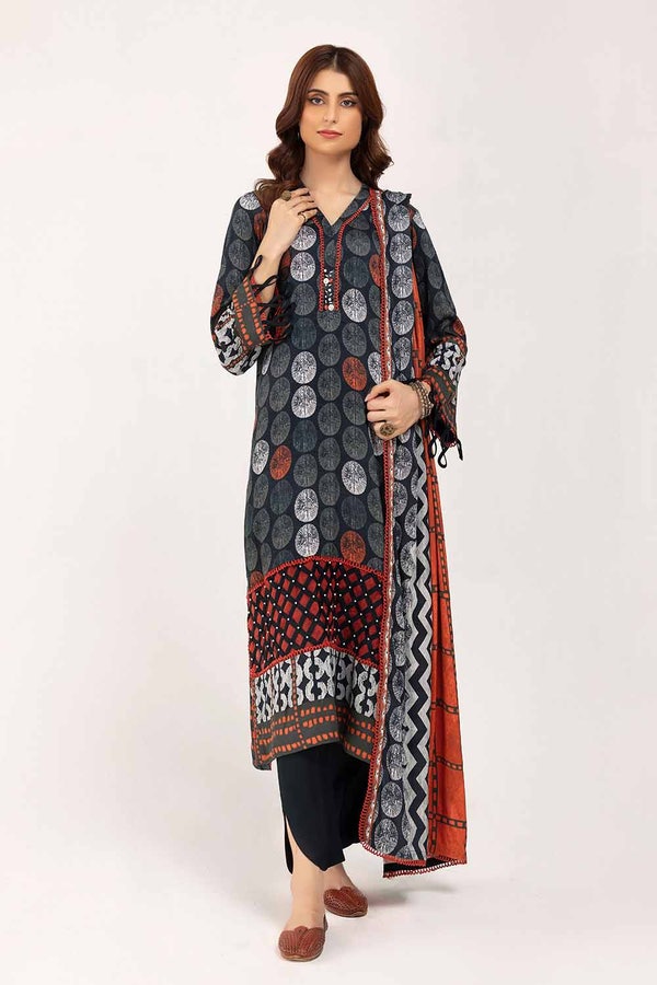 UAE -3 Piece Unstitched Printed Cotail Suit CV-42006