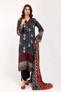 UAE -3 Piece Unstitched Printed Cotail Suit CV-42006