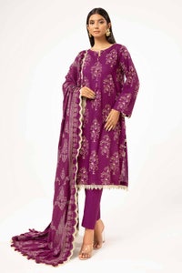 UAE -3 Piece Unstitched Printed Khaddar Suit with Embroidered Twill Cotton Linen Dupatta CV-42010