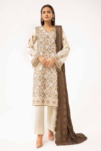 UAE -3 Piece Unstitched Embroidered Khaddar Suit with Twill Cotton Linen Dupatta CV-42011