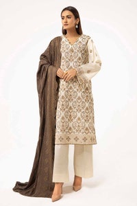UAE -3 Piece Unstitched Embroidered Khaddar Suit with Twill Cotton Linen Dupatta CV-42011