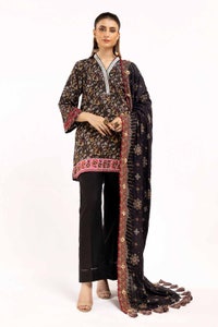 UAE -3 Piece Unstitched Printed Khaddar Suit with Embroidered Twill Cotton Linen Dupatta CV-42012