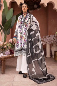 UAE -3PC Embroidered Lawn Unstitched Suit with Zari Stripe Dupatta FE-32089