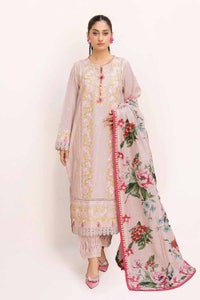 UAE -3 Piece Unstitched Embroidered Printed Lawn Suit with Printed Leno Dupatta DB-42010