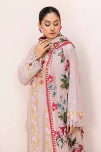 UAE -3 Piece Unstitched Embroidered Printed Lawn Suit with Printed Leno Dupatta DB-42010