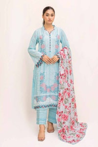 UAE -3 Piece Unstitched Embroidered Printed Lawn Suit with Printed Leno Dupatta DB-42016