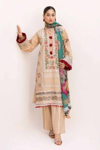 UAE -3 Piece Unstitched Embroidered Printed Lawn Suit with Printed Leno Dupatta DB-42017