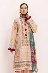 UAE -3 Piece Unstitched Embroidered Printed Lawn Suit with Printed Leno Dupatta DB-42017