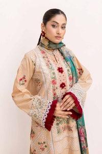 UAE -3 Piece Unstitched Embroidered Printed Lawn Suit with Printed Leno Dupatta DB-42017