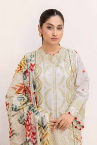 UAE -3 Piece Unstitched Schiffli Embroidered Lawn Suit with Printed Leno Dupatta DB-42018