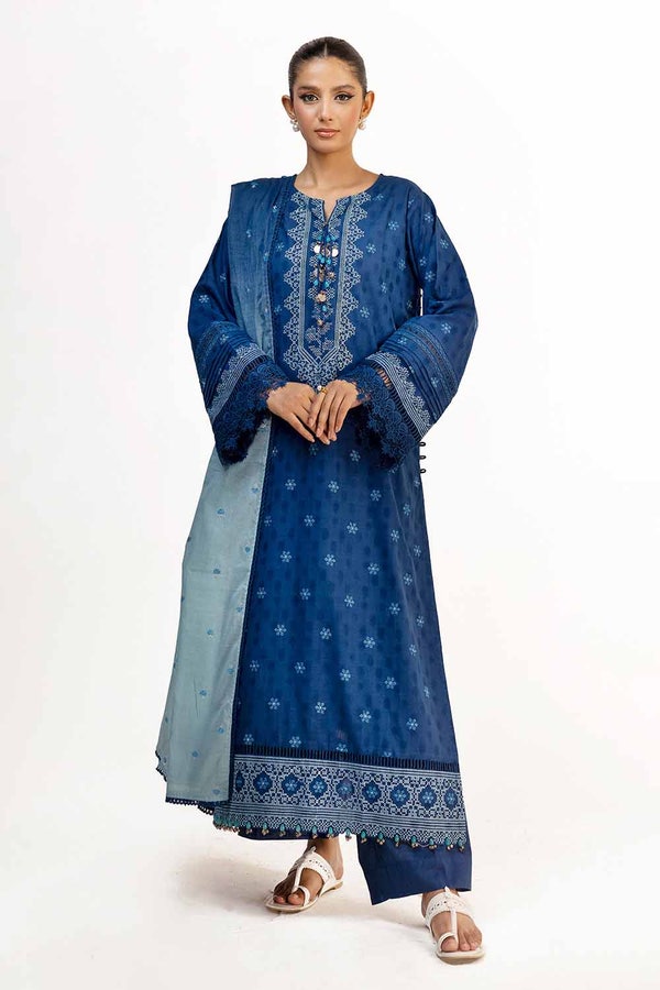 UAE -3 Piece Unstitched Embroidered Printed Jacquard Suit with Lawn Dupatta DB-42034