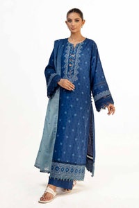 UAE -3 Piece Unstitched Embroidered Printed Jacquard Suit with Lawn Dupatta DB-42034