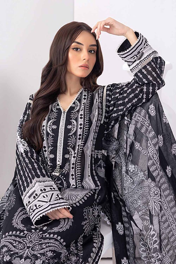 UAE -3PC Unstitched Embroidered Lawn Suit with Jacquard Dupatta MJ-32062