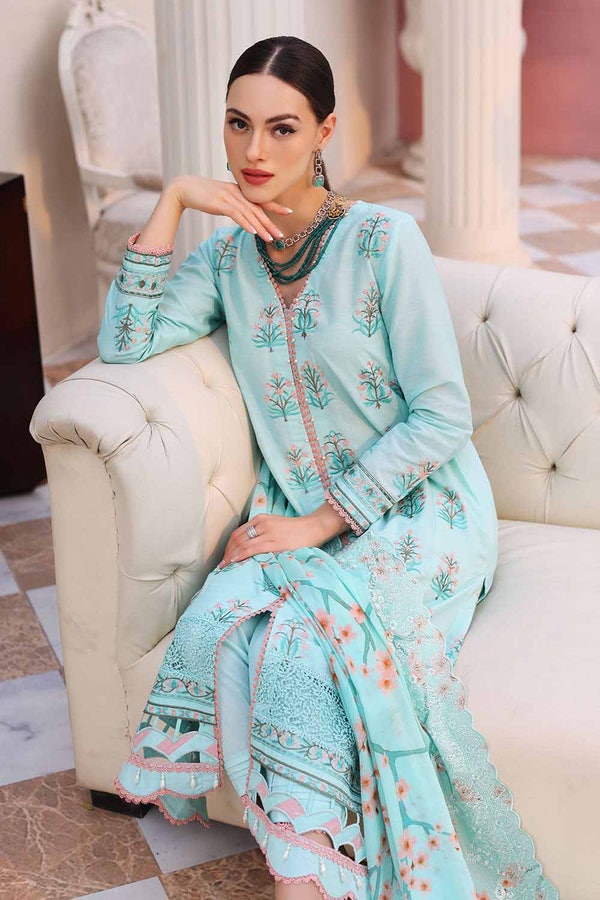 UAE -3PC Lawn Unstitched Suit With Embroidered Digital Printed Denting Lawn Dupatta DN-32066