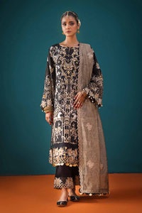 UAE -3PC Embroidered Unstitched Zari Lawn Shirt with Embroidered Cotton Net Dupatta and Inner PRW-32045